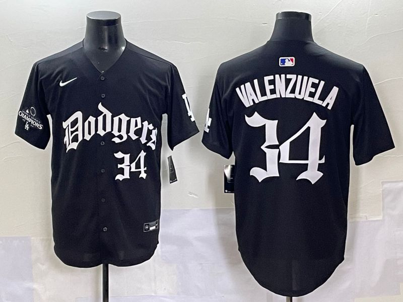 Men 2025 Los Angeles Dodgers #34 Valenzuela Black Seventh generation Joint Name Nike MLB Jersey style 9->los angeles dodgers->MLB Jersey